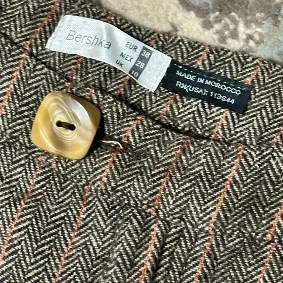 Bershka Wool Blend Brown Striped Trousers Size 6 - Picture 6 of 7